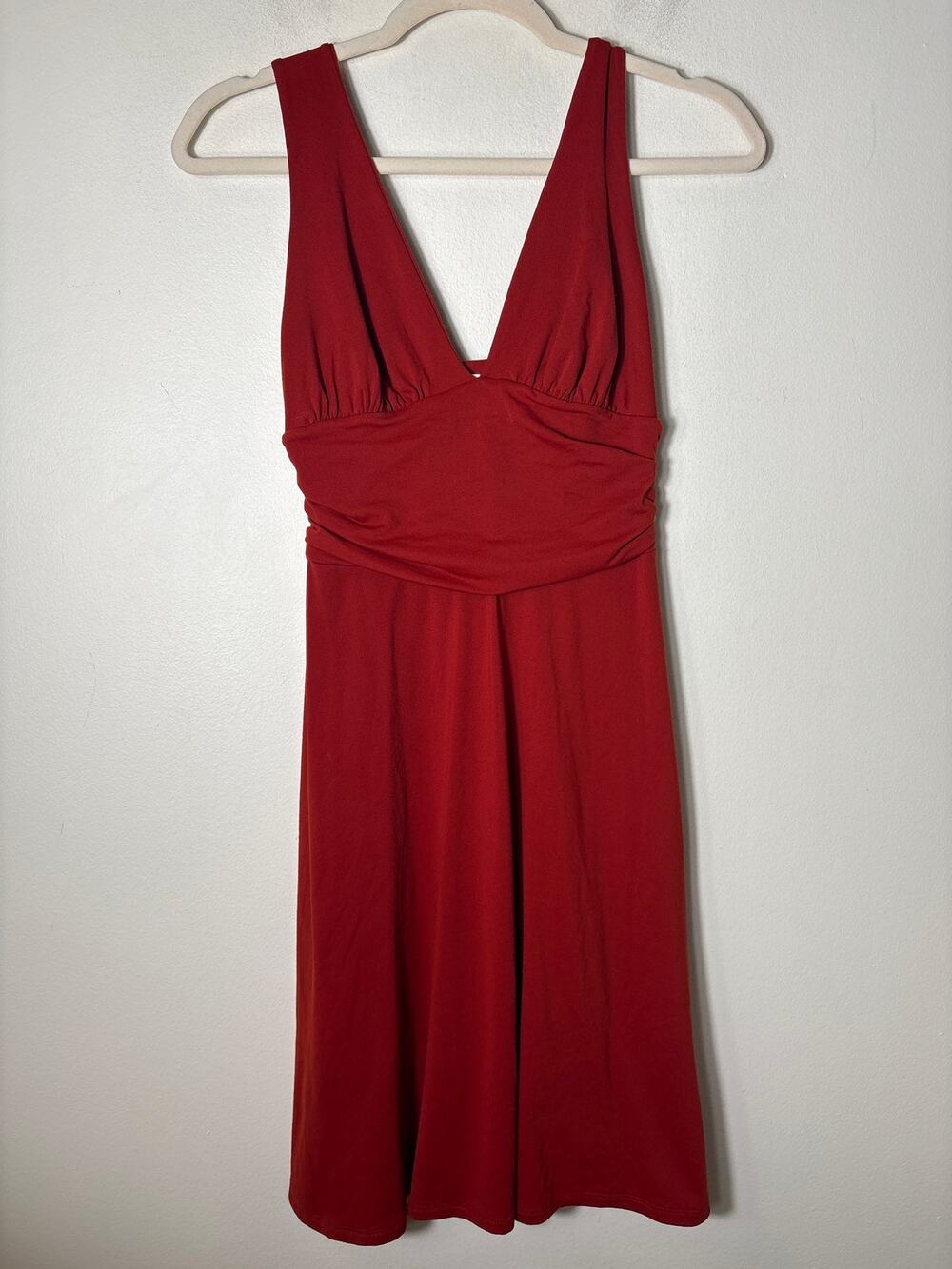 Susana Monaco Dark Orange Red Deep V Midi Dress Sz S